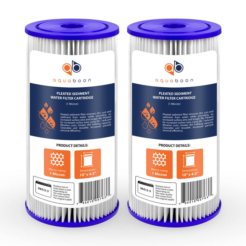 Aquaboon 1 Micron Pleated Water Filter 10 x 4.5 for Whole House Sediment Water Filter Replacement Compatible with Well Filters FXHSC, R50-BBSA (2-PACK) - Image 1